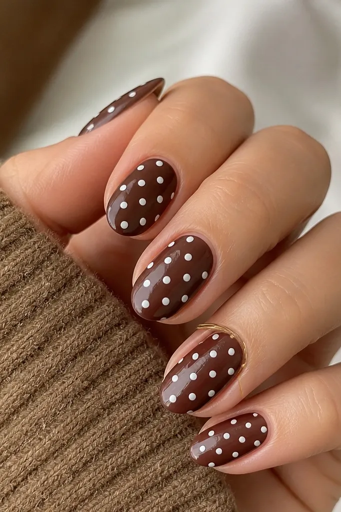 Easy Brown Polka Dot Nails