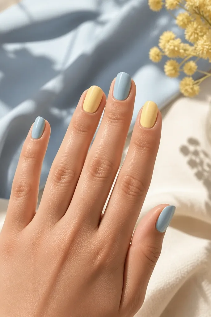 Light Yellow and Blue Nails I Tested